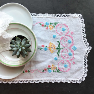 Vintage Embroidered Linen Table Runner - 35x11 - Colorful Handstitched Kitchen Cloths and Linens