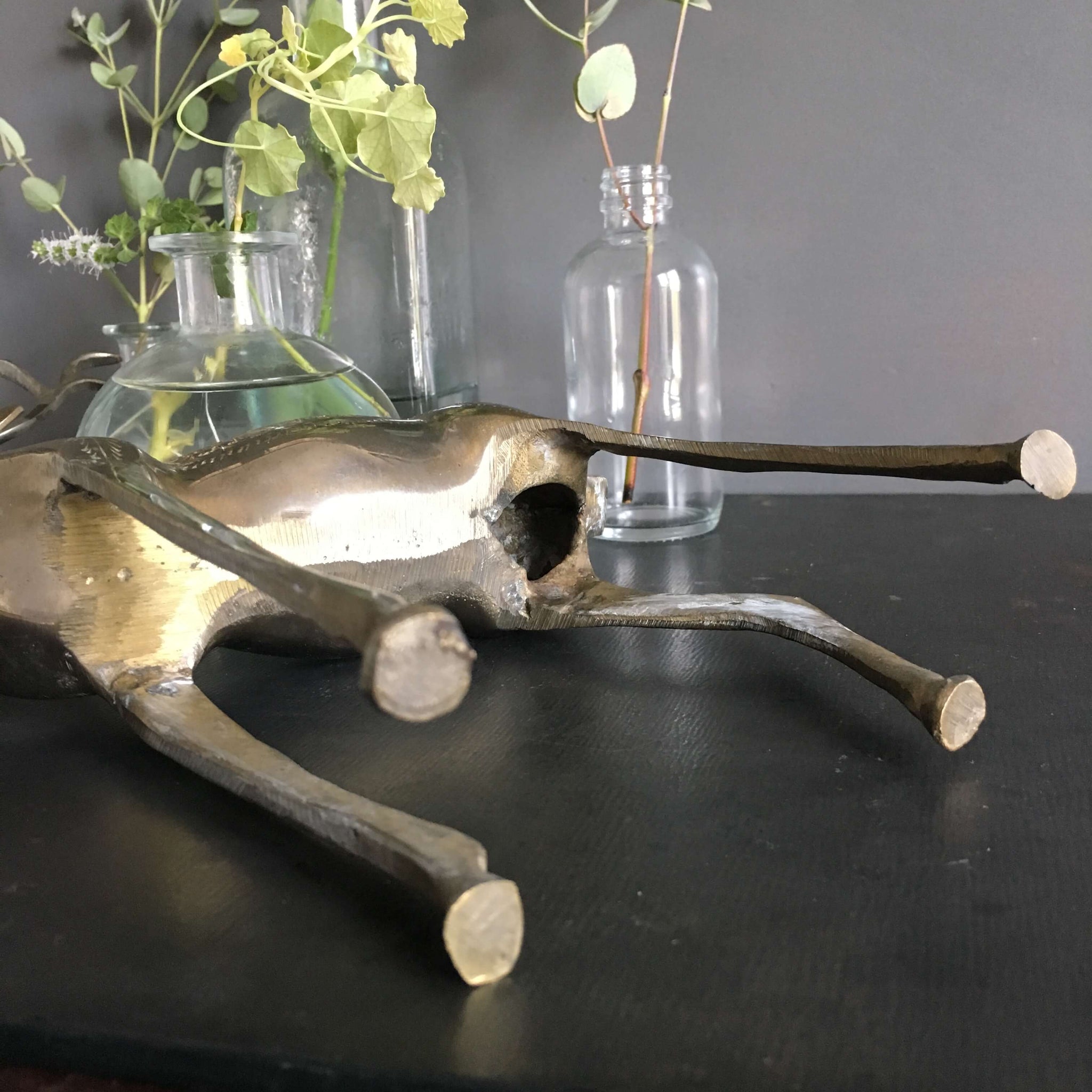 Vintage Nickel Plated Brass Deer Figurine with Etched Design