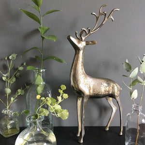 Vintage Nickel Plated Brass Deer Figurine with Etched Design