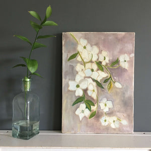 Vintage Floral Still Life Painting - 10x14 - Featuring Green and White Impatiens
