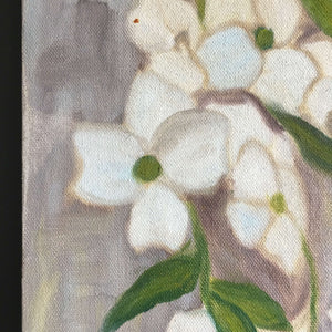 Vintage Floral Still Life Painting - 10x14 - Featuring Green and White Impatiens