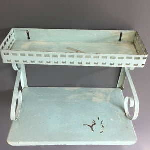 Vintage Two-Tiered Metal Shelf circa 1950s Midcentury Mint Green