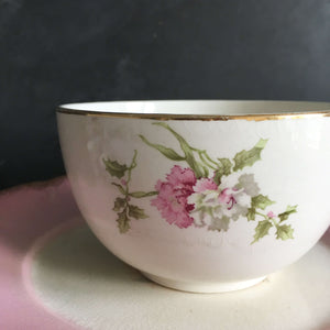 Antique Knowles Taylor Knowles Small Bowl - Pink Carnation Flowers - Floral Semi Vitreous VBI Open Sugar Bowl