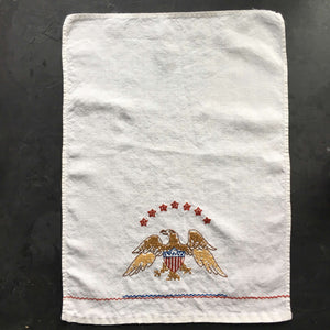 Vintage 1950's Eagle Embroidered Bar Towel  - Red, Gold and Blue Americana - Bar Cart Style
