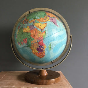 Vintage 1961 Replogle Stereo Relief Globe - Free Spinning Gyro-matic Brass Mounting with  Metal Stand circa 1961
