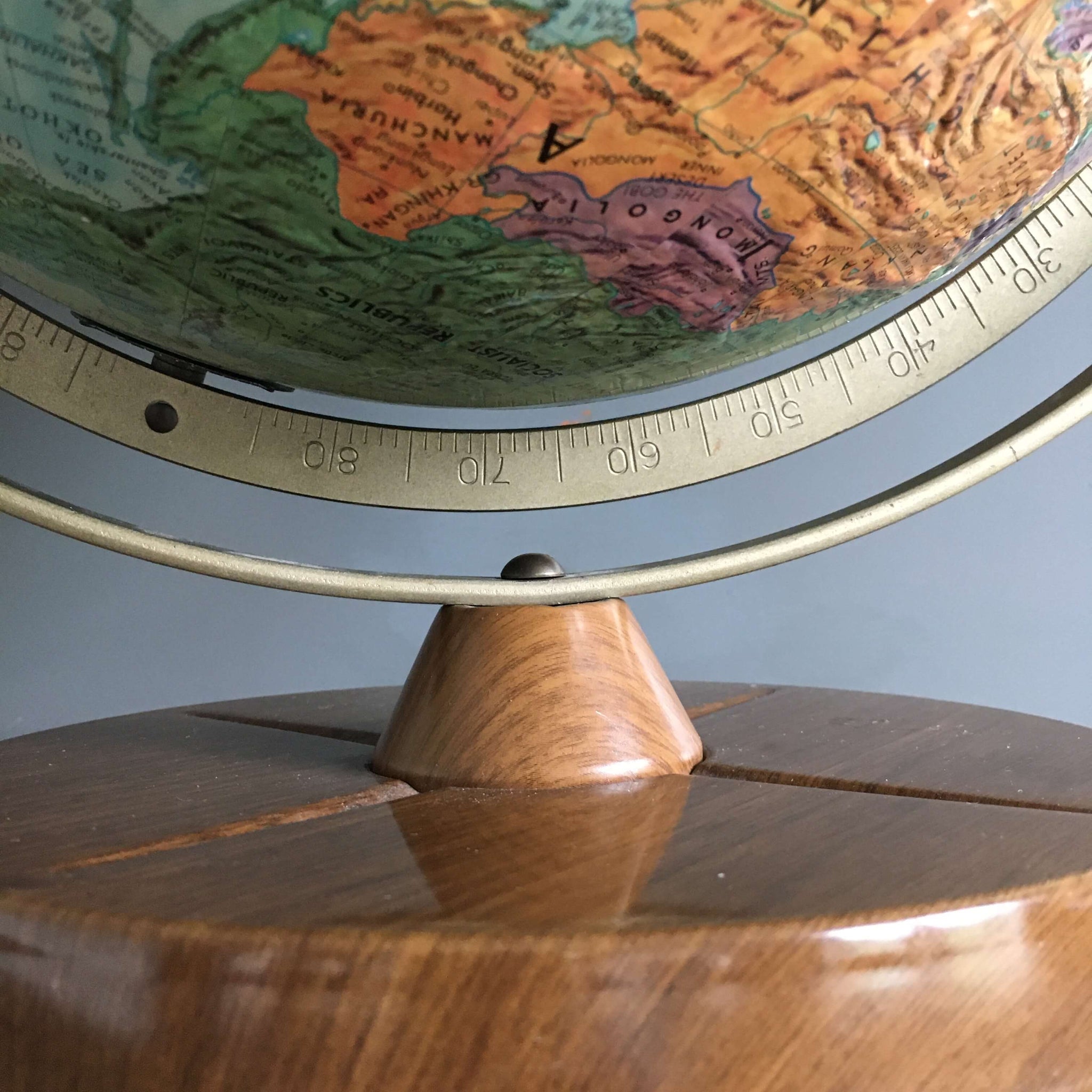 Vintage 1961 Replogle Stereo Relief Globe - Free Spinning Gyro-matic Brass Mounting with  Metal Stand circa 1961