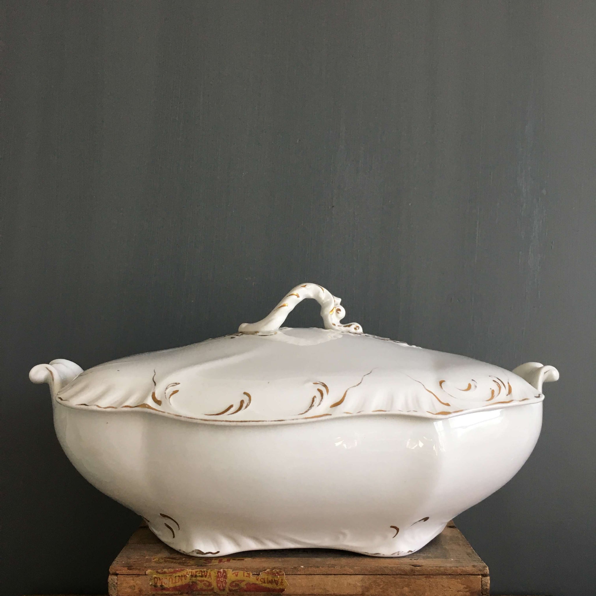 Antique Johnson Brothers England Covered Dish - Semi Royal Porcelain - White Granite