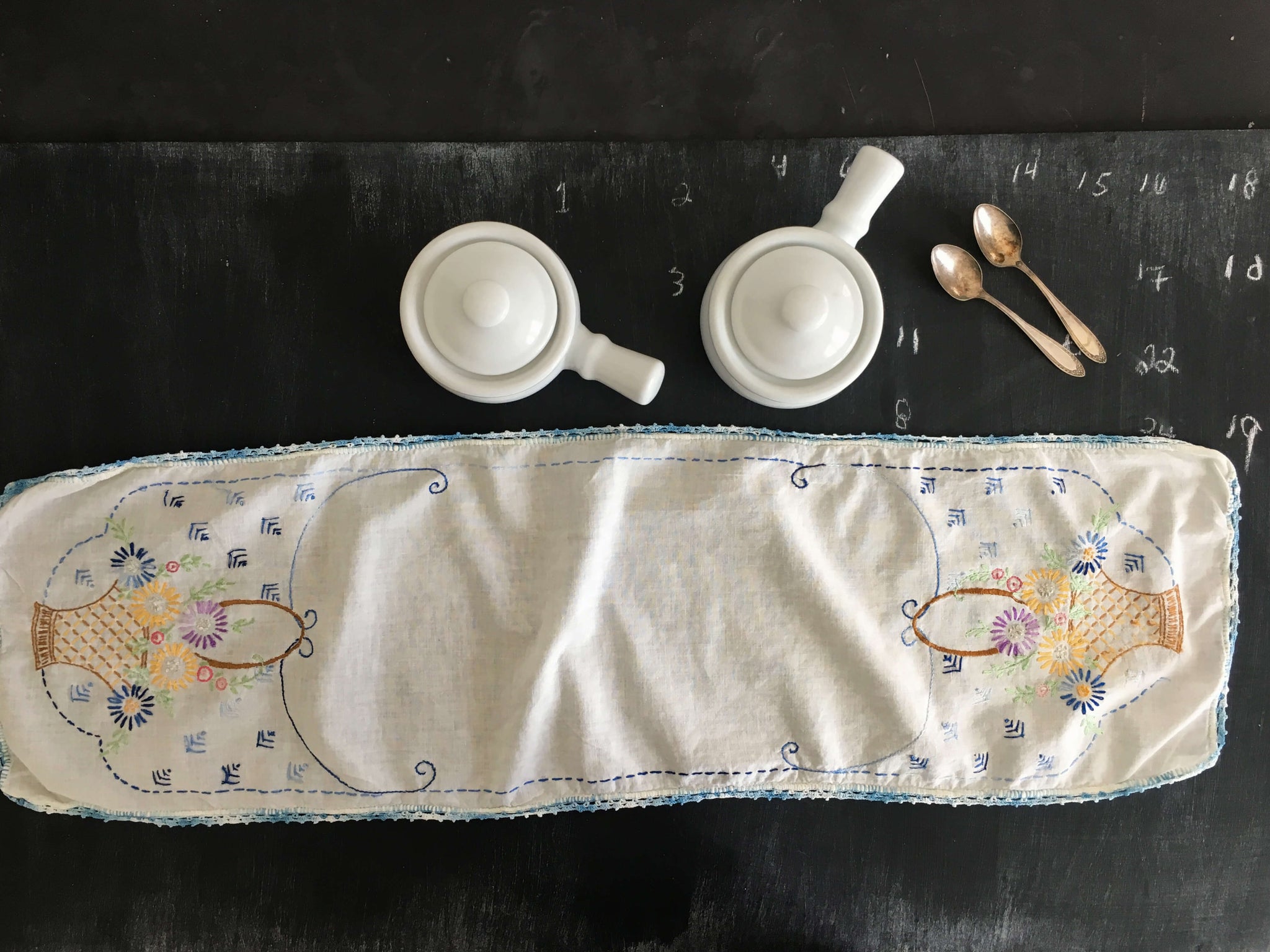 Vintage Embroidered Table Scarf - Needs Repair - Vintage Sewing DIY In The Vintage Kitchen Shop Vintage Embroidered Table Scarf - Needs Repair - Vintage Sewing DIY In The Vintage Kitchen Shop