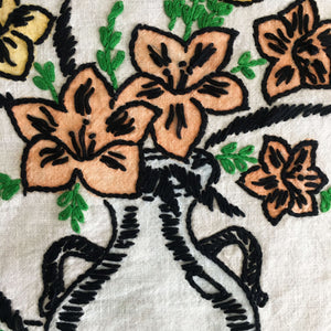 Vintage Floral Embroidery Place Mat Tray Liner - Handstitched Vase of Flowers Design circa 1930's