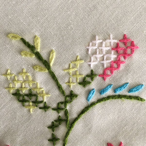 Vintage Cross Stitch Embroidery Dinner Napkins - Set of Four - 15" Floral Corner Edge
