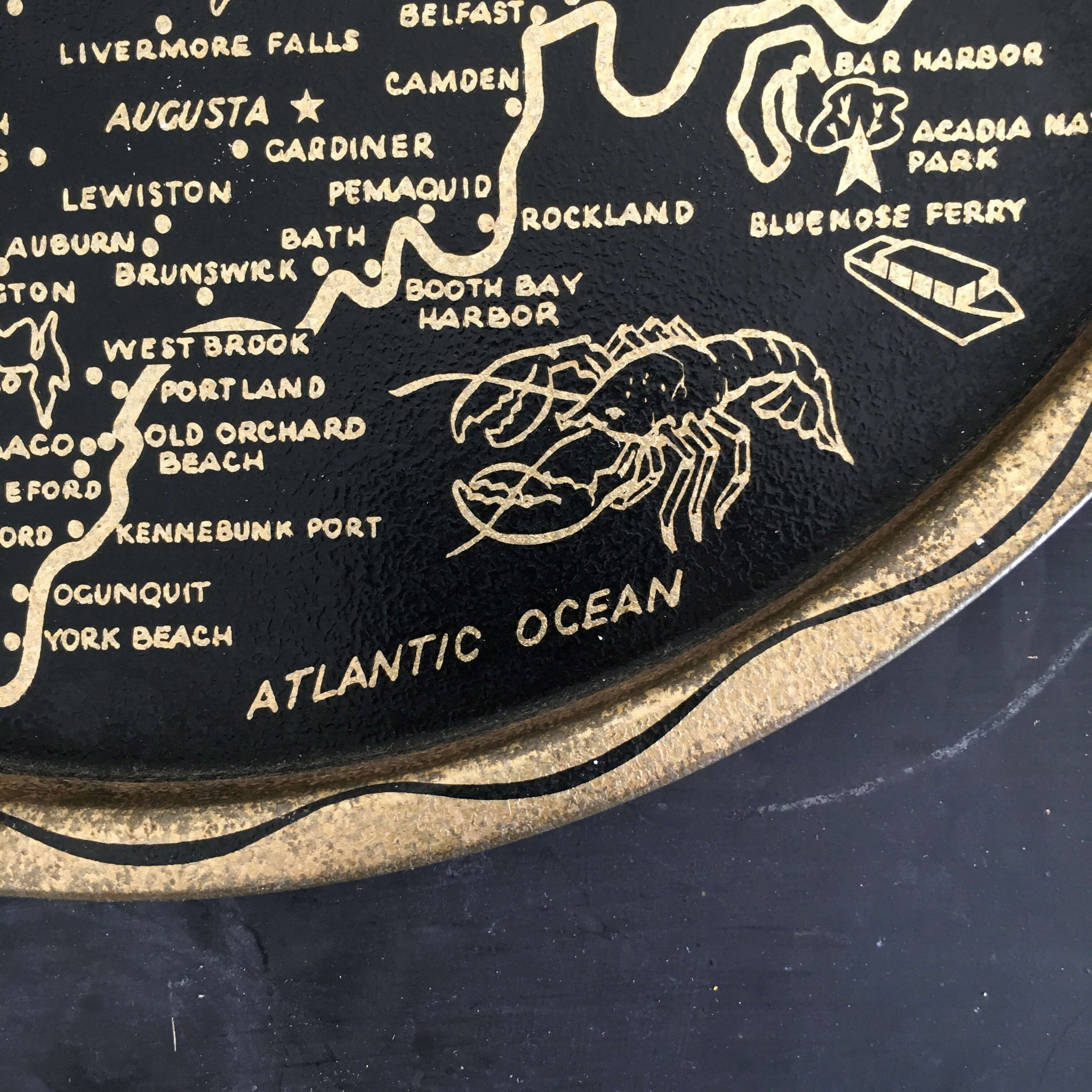 Vintage 1960's  Tin Tray - State of Maine  Travel Souvenir - Black and Gold Travel Collectibles