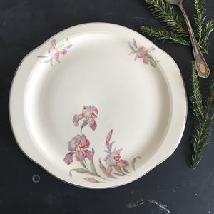 Vintage 1940s Universal Pottery Cake Plate Platter - Lug Plate - Camwood Ivory Iris Pattern