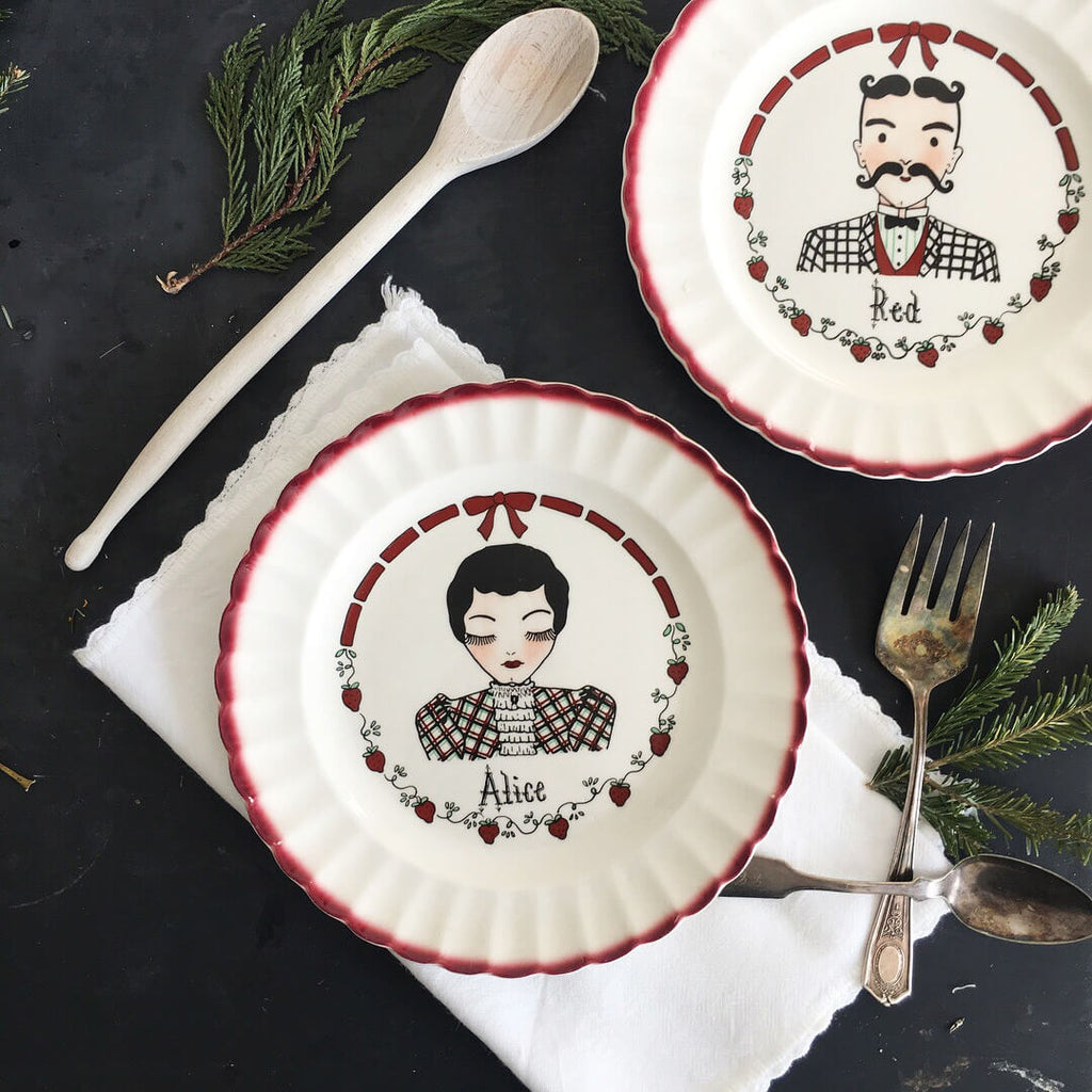 Vintage 1950's Portrait Plates - Red and Alice - Retro His & Her Decor