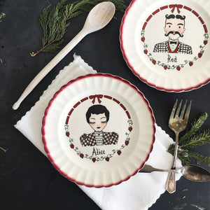 Vintage 1950's Portrait Plates - Red and Alice - Retro His & Her Decor