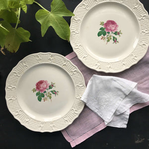 Vintage 1940s June Rose Dinner Plates - Washington Colonial by Vogue - Set of Two - Pink Rose