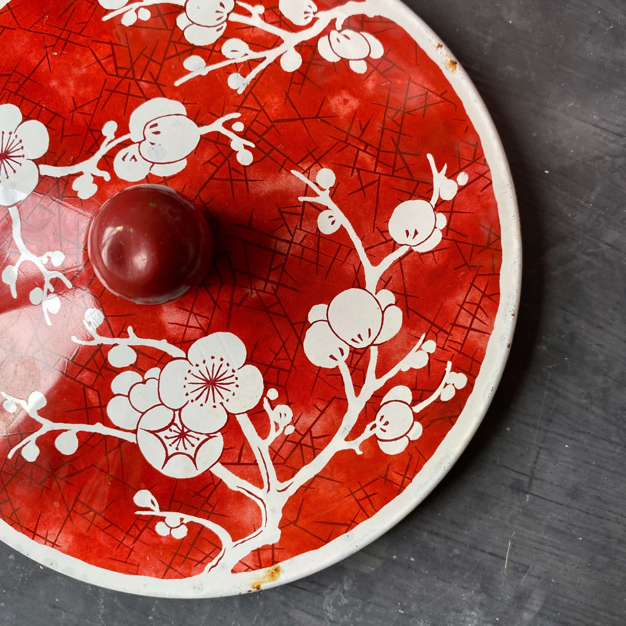 Vintage Daher Tin - Red and White Cherry Blossoms
