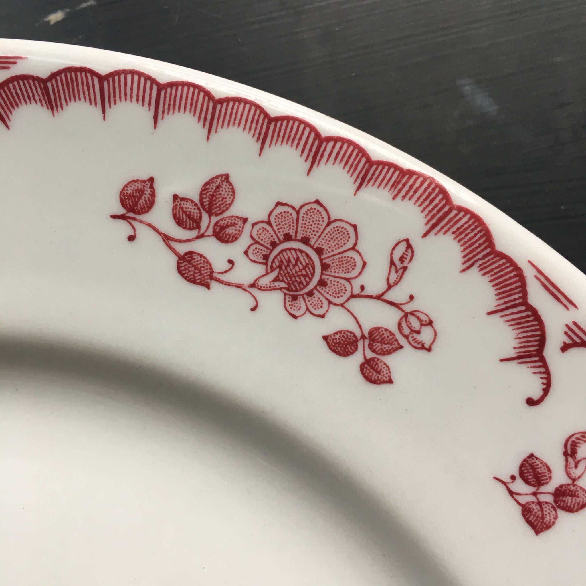 Vintage 1950’s Shenango RimRol Dinner Plate  Chardon Rose Red Pattern N-9 circa 1951