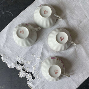 Vintage Pink Rose Porcelain Teacups - Yoko Boeki Set of Four
