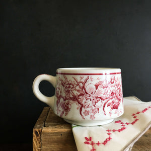 Vintage Shenango Red Transferware Teacup - 1930s Restaurantware - Red Floral