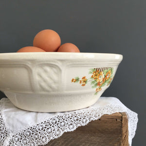 Vintage 1930s Good Housekeeping Institute Floral Oven Proof Kitchen Bowl - Golden Acacia Pattern by Paden City Pottery circa 1936