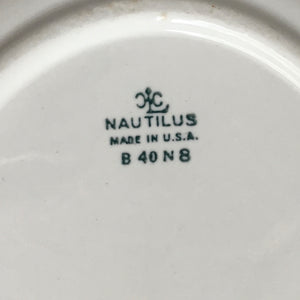 Vintage 1940s Homer Laughlin Nautilus Platter - Rare Sea Green Spray Rim and Center Floral Design B40N8