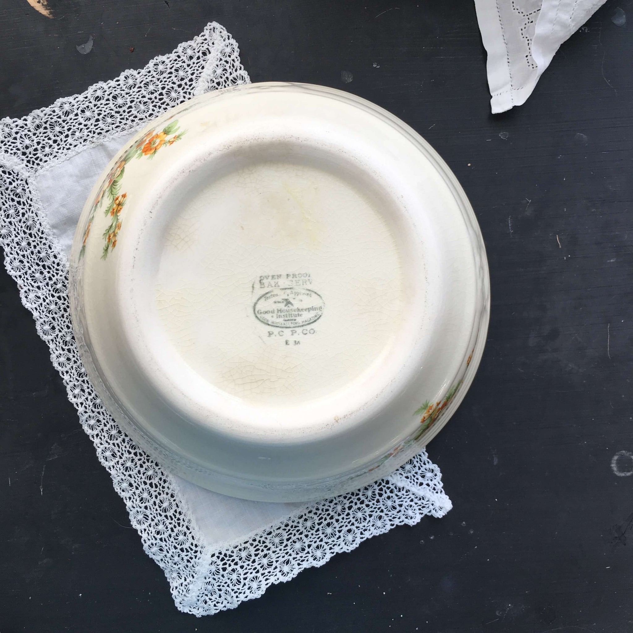 Vintage 1930s Good Housekeeping Institute Floral Oven Proof Kitchen Bowl - Golden Acacia Pattern by Paden City Pottery circa 1936