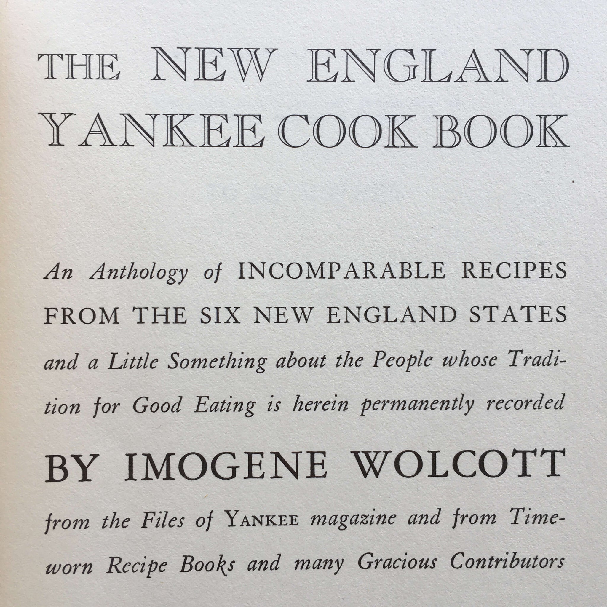 The New England Yankee Cookbook - Imogene Walcott - Cookbook Collectors Library Edition