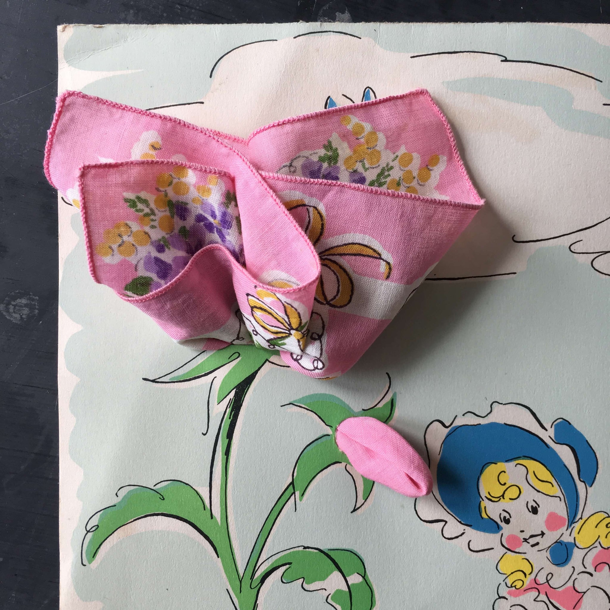 1940's Burmel Gift Card and Handkerchief Collection - Three Floral Handkerchiefs - Rare Vintage Hankie Set