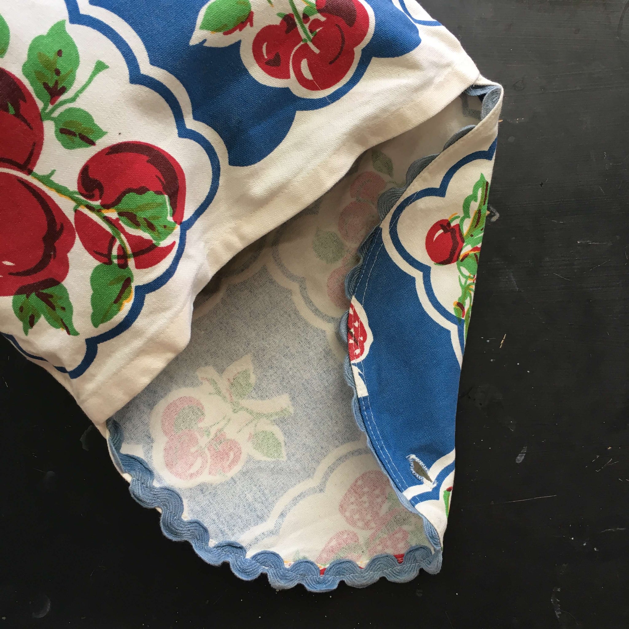Vintage Cotton Fabric Lunch Sack Food Storage Bag - 1950s Fruit Pattern - Handmade