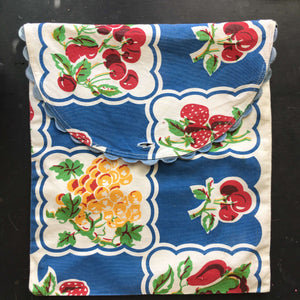 Vintage Cotton Fabric Lunch Sack Food Storage Bag - 1950s Fruit Pattern - Handmade