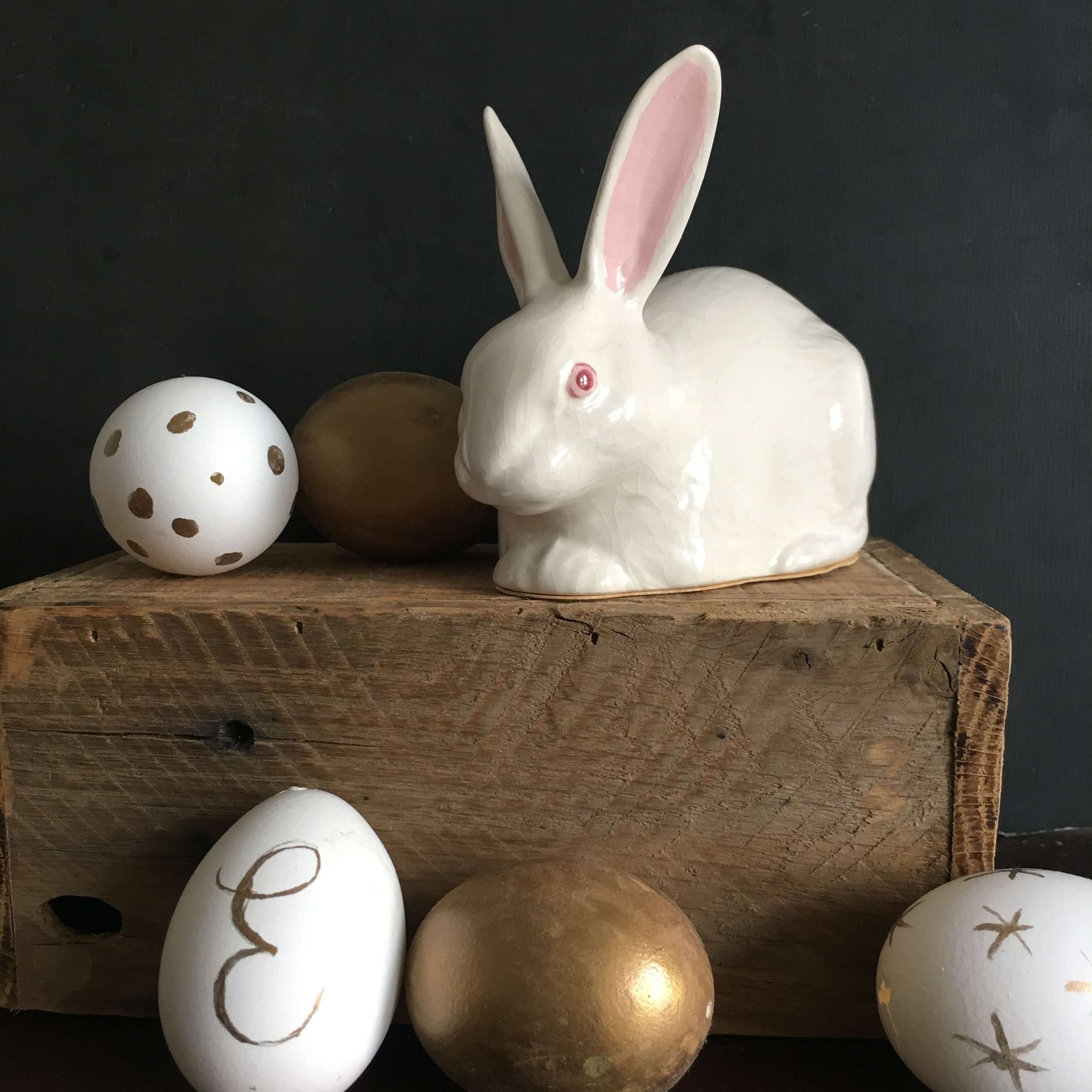 Vintage Ceramic Bunny Rabbit Cotton Ball Holder - Table Centerpiece - Easter Decor