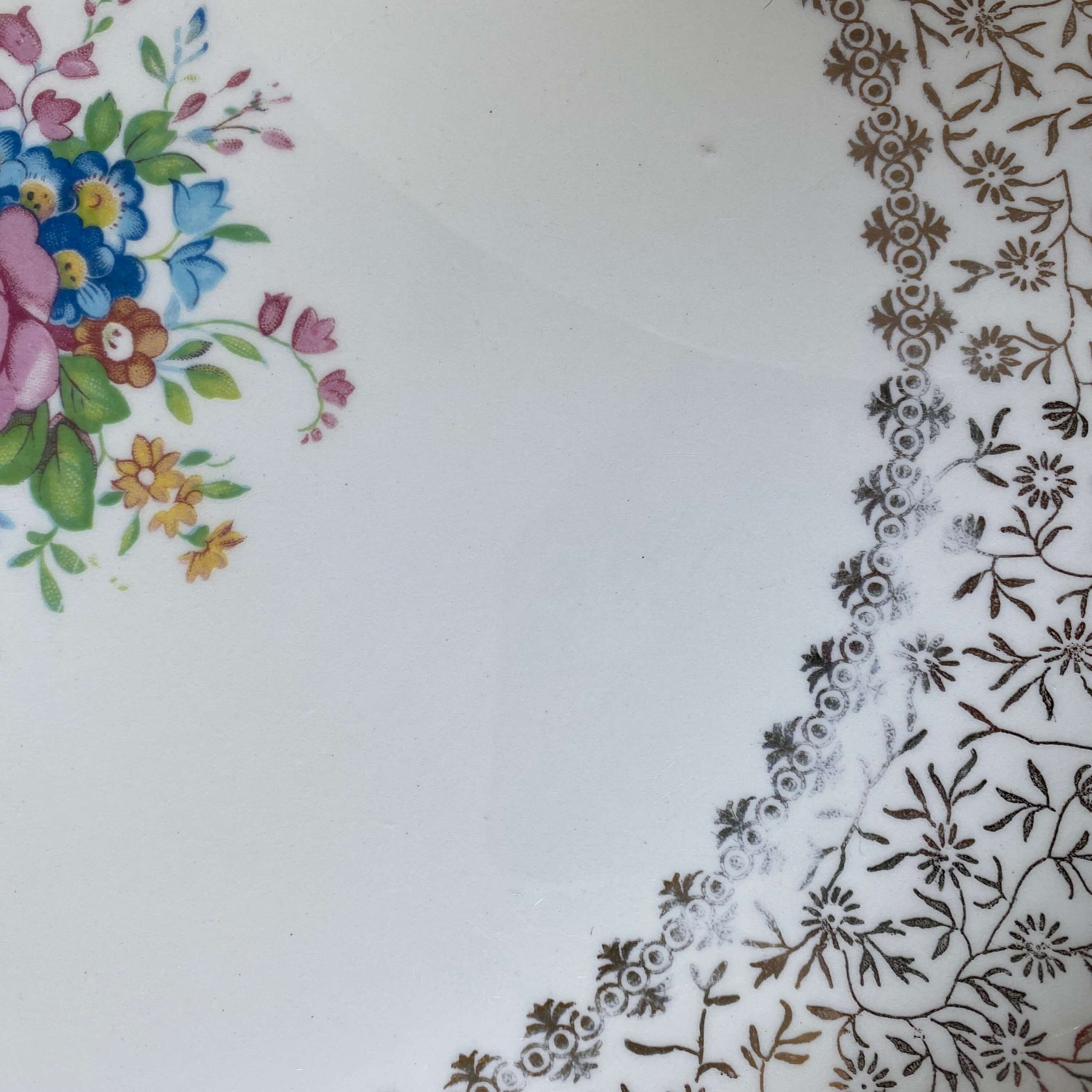 Vintage Taylor Smith Taylor Versatile Dinner Plates - Gold Floral Filigree Pattern circa 1957 - Set of Two