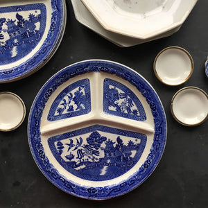 Antique Blue Willow Divided Plates - Grill Plates - Made in England by Romarco Ware No. 712950