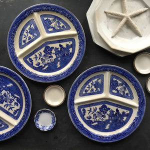 Antique Blue Willow Divided Plates - Grill Plates - Made in England by Romarco Ware No. 712950