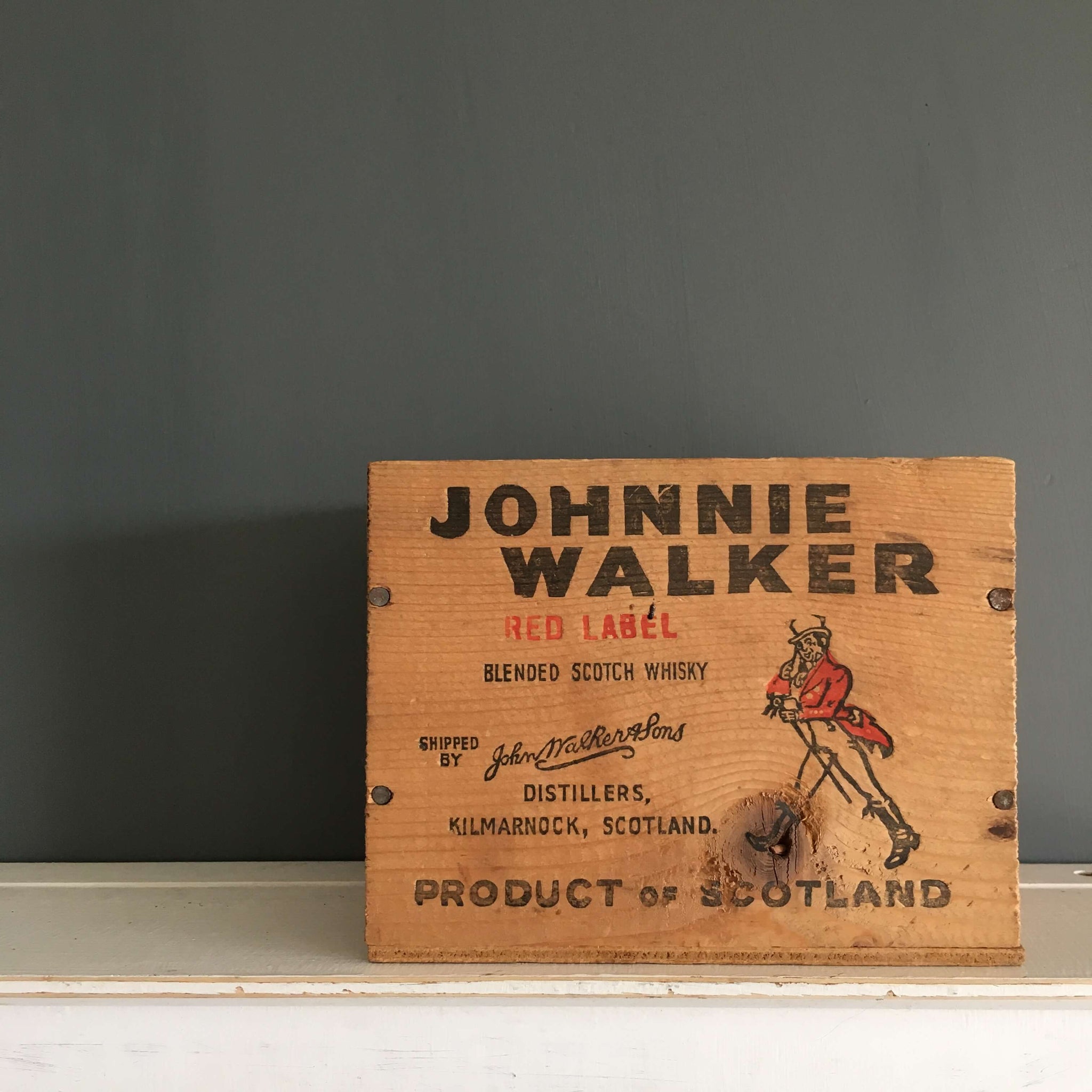 Vintage Johnnie Walker Wood Crate - Miniature Pint Size Red Label Whisky Box