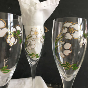 Vintage Perrier-Jouet Champagne Flutes - Belle Epoque Floral Stemware - Set of Four