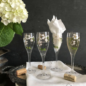 Vintage Perrier-Jouet Champagne Flutes - Belle Epoque Floral Stemware - Set of 4