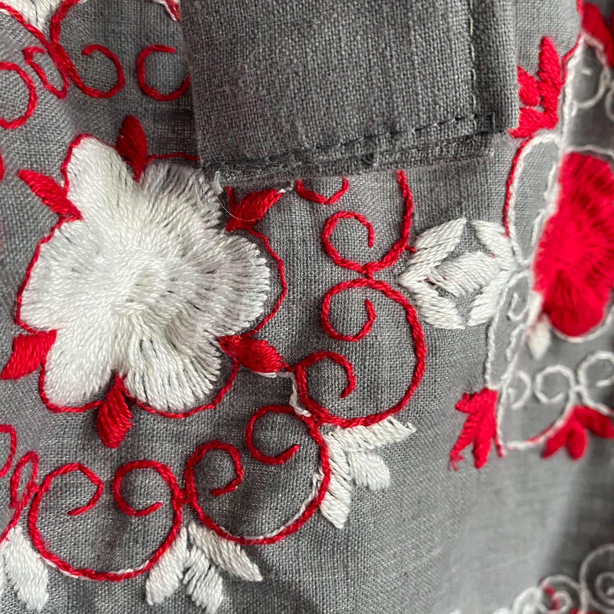 Gray Half Apron with Red and White Embroidery - Scandinavian Style