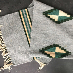 Vintage Wool Runner Rug - Southwestern Grey, Green, Ivory Stripes - Handloomed - Boho Tribal Decor