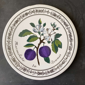 Vintage Round Tiles - French Fruit and Berry Design - Ceramic Trivets, Hot Plates, Wall Hangings