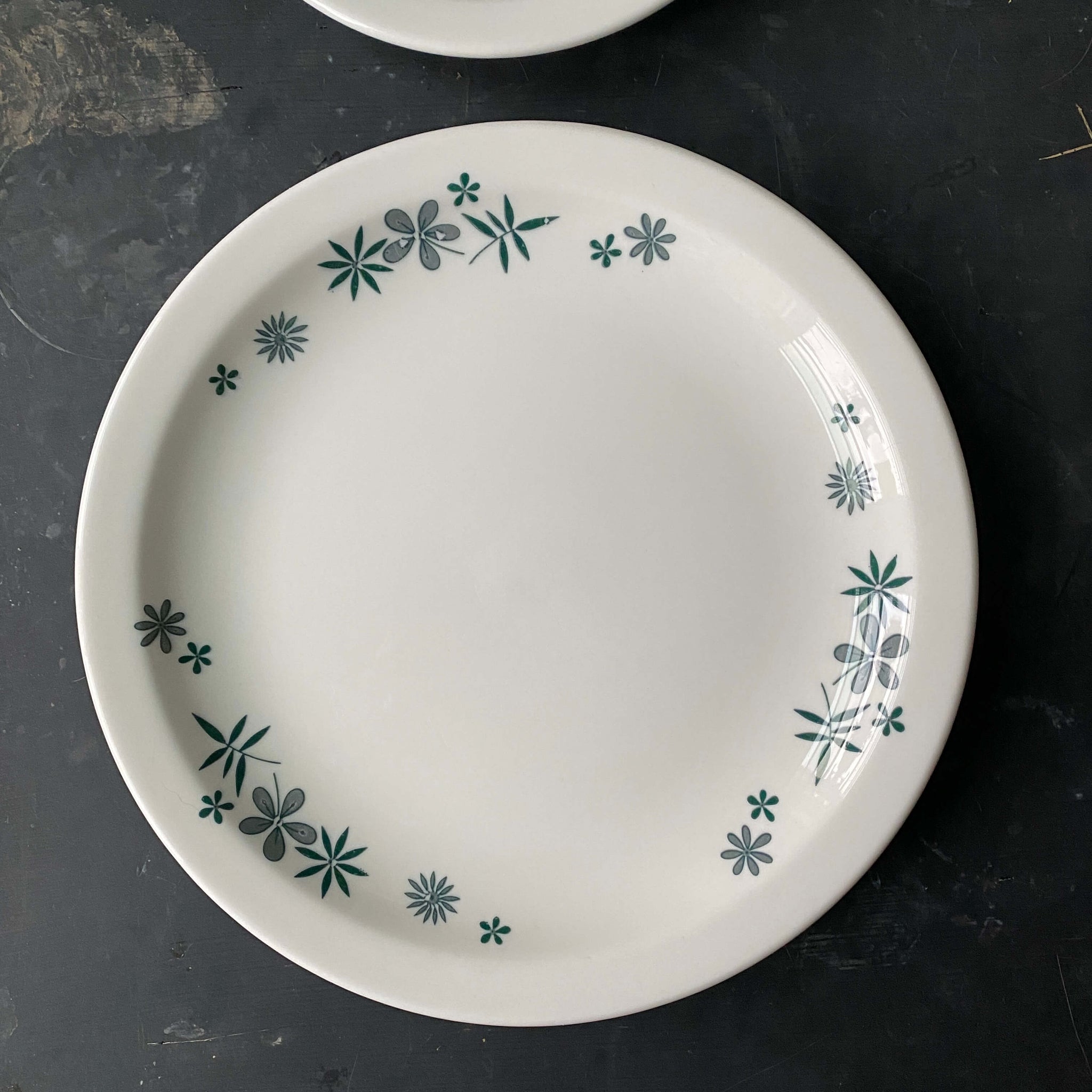 Vintage 1960s Restaurant Ware Plates - Homer Laughlin Teal Green Flower & Leaf  Pattern circa 1963