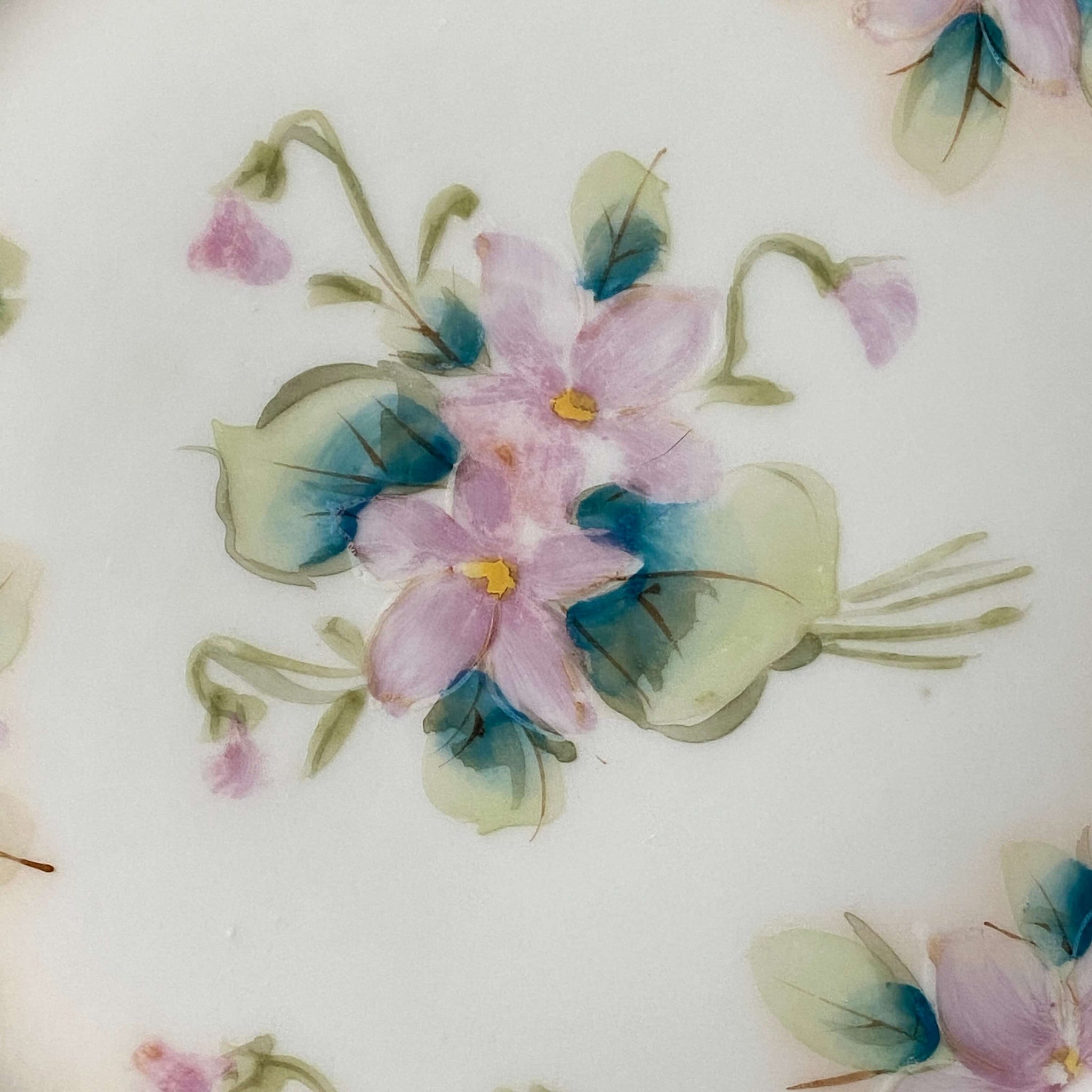 Antique Handpainted Porcelain Salad Plates - Violet Flowers with Gold Rim - Set of Three