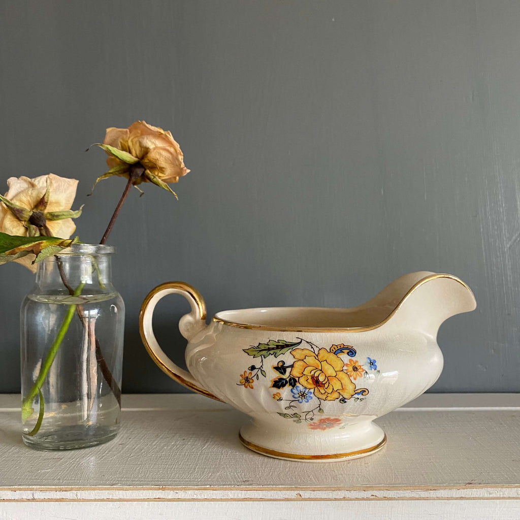 Vintage Creamer with Yellow Peonies and Orange Flowers - Atlas Globe China Company - c. 1925-1934 - Regal Poppy Pattern