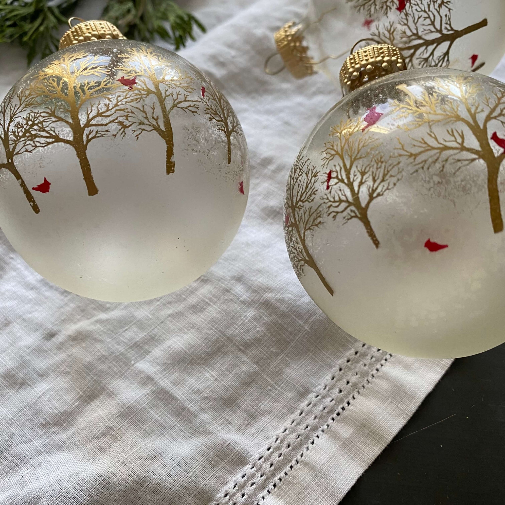 Vintage Christmas by Krebs Red Cardinal Glass Ornaments - Set of Three - Clear Glass