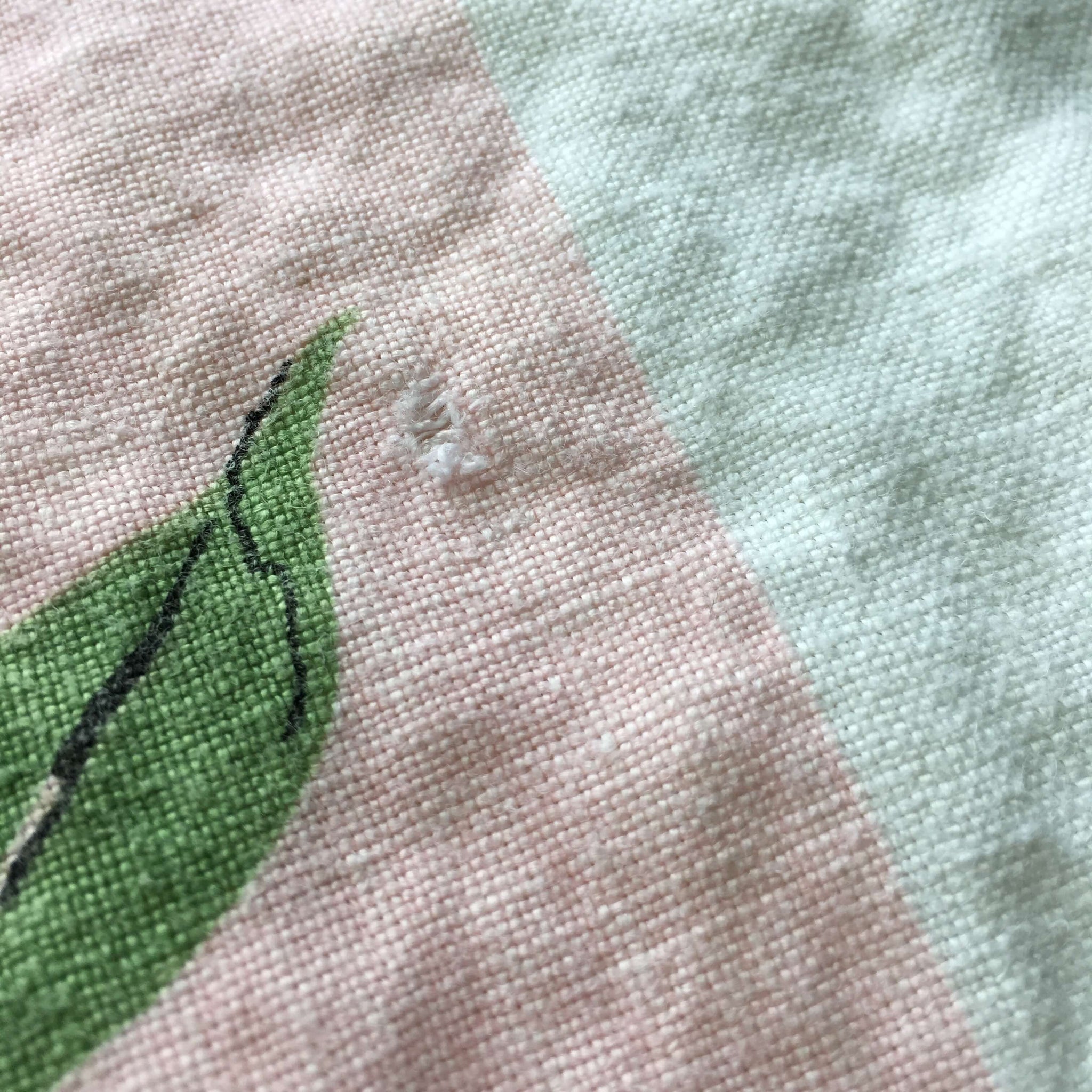 Vintage Pink Green and White Floral Tablecloth - 48x63 - Linen Fabric