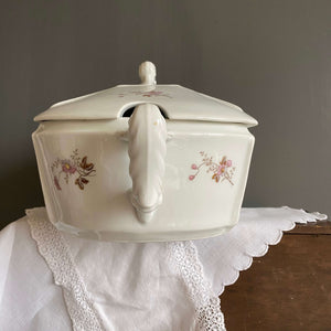 Antique P.H. Leonard Covered Dish Tureen - Pink Floral circa 1850s-1900
