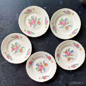 Rare Vintage 1940s Floral Salad Plates - Scio Ohio Pottery Co - Hazel Pattern - Set of 5