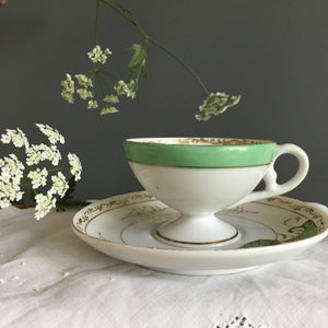 Vintage Royal Sealy Demitasse Cup & Saucer - Made in Occupied Japan circa 1945-1952 - Green and Gold