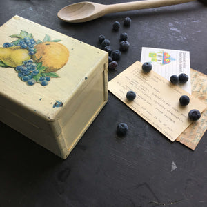 Vintage Metal Recipe Box with Decoupage Fruit - Heavy Duty Industrial Kitchen Storage Box
