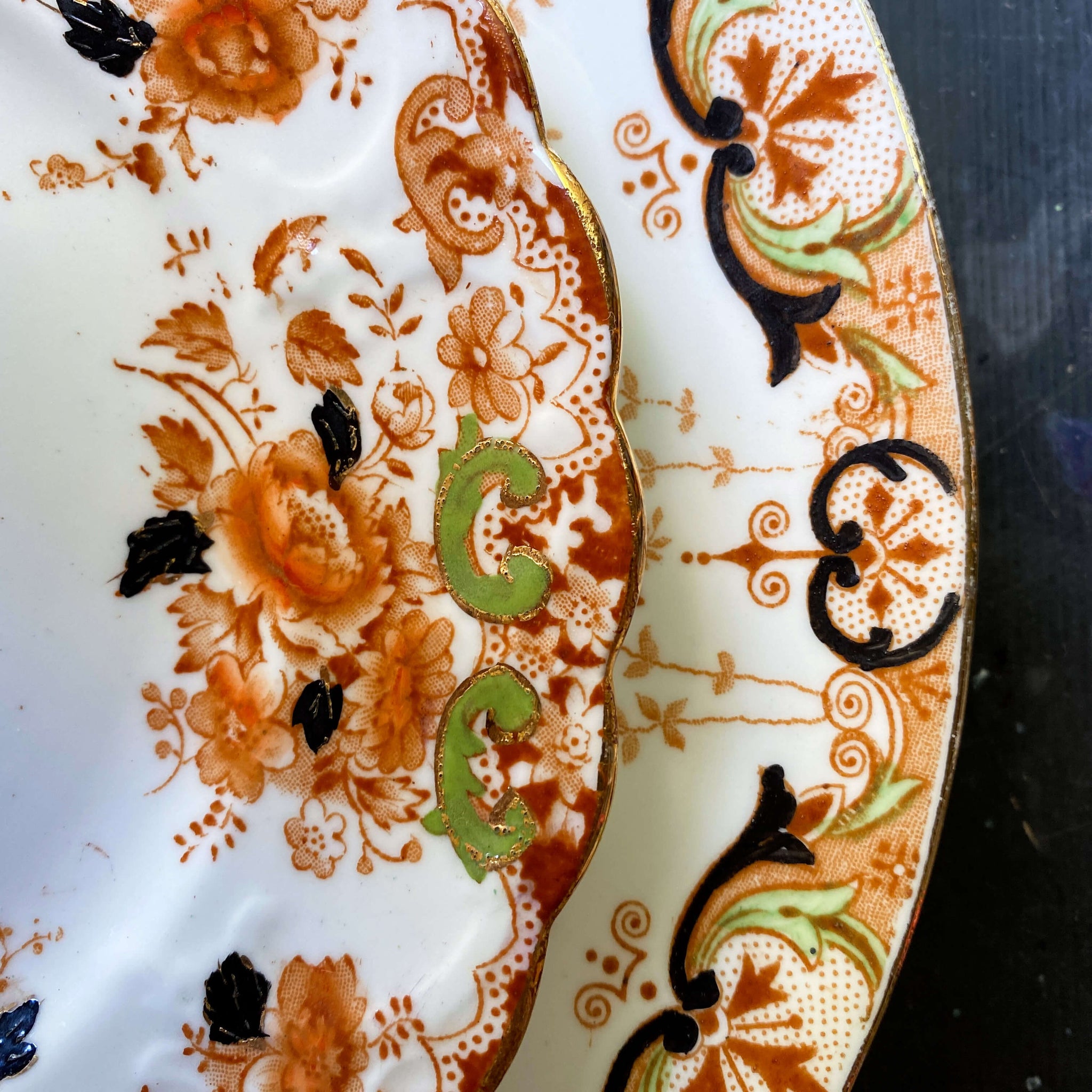 Antique Autumn Floral Mismatched Serving Plates - Set of Two circa early 1900s